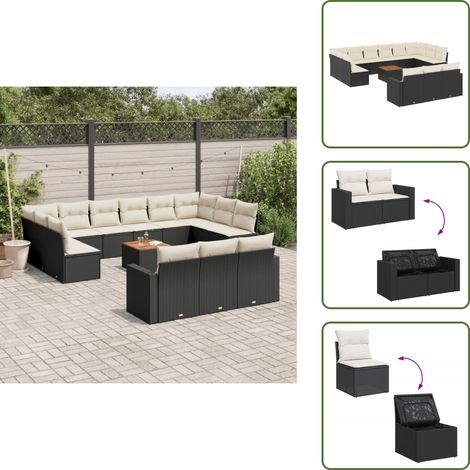 The Living Store 14-tlg. Garten-Sofagarnitur mit Kissen Schwarz Poly Rattan - Gartenmöbel Set - Esszimmergarnitur Outdoor - Lounge Möbel - Rattan Gartenset - Balkonmöbel (1/5)