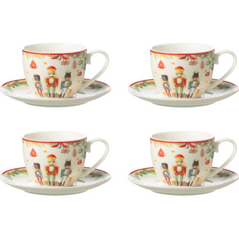 Lot de 4 Tasses à Thé & Sous-Tasses "Casse-Noisette" 22cl Blanc (1/3)
