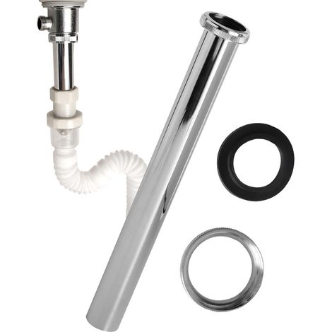 Tube de Raccordement Siphon Lavabo 30 cm – Adaptateur d’Évacuation du Standard EU vers CN, Tube Inox avec Joint et Écrou en Laiton, pour Lavabo Salle de Bain et Cuisine (1/5)
