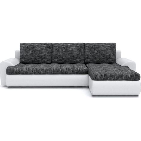 Tokyo Right Hand Facing Pleated Fabric Corner Sofa Bed - Grey & White (1/3)