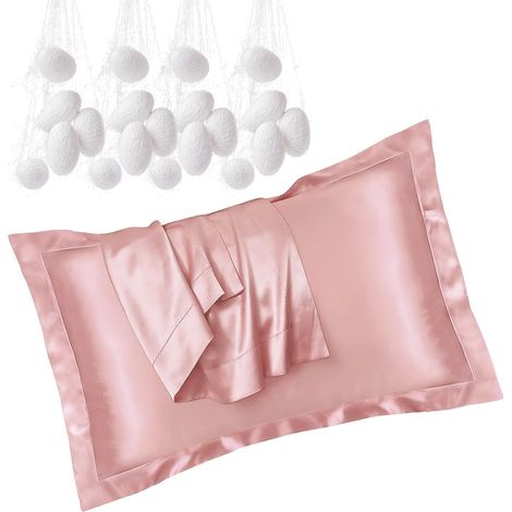 Lot de 2 taies d'oreiller, en soie, 50 x 80 cm, 22 mommes, hypoallergéniques, soin pour la peau et les cheveux, douceur, avec fermeture à rabat, rose (1/5)