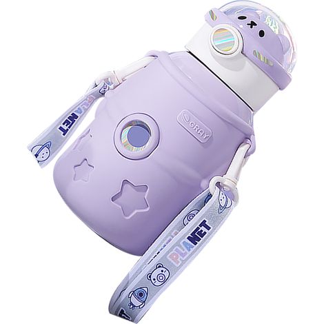 Mug isotherme en acier inoxydable 500 ml avec couvercle et paille, pour enfants, couleur violette. (1/5)