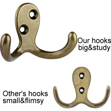 10 Pack Heavy Duty Double Prong Coat Hooks Mur Monté avec 20 Vis Retro Double Hooks Utility Hooks pour manteau,foulard,sac Bronzer 51 x 38 mm (1/4)
