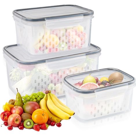 Lot De 3 Boîte Rangement Frigo,Boite de Conservation Alimentaire,Boite de Rangement Frigo,Bac a Legumes Pour Frigo,Récipient de Conservation Salade (1/5)