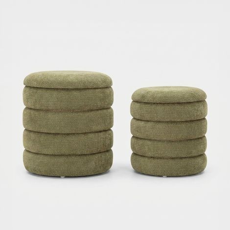 Set 2 pouf contenitore rotondi imbottiti Warsaw Duo - Verde (1/5)