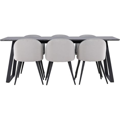 Malaga ensemble pour salle à manger table de salle à manger 90x200cm gris foncé et 6 Skagen chaise velours gris. (1/5)
