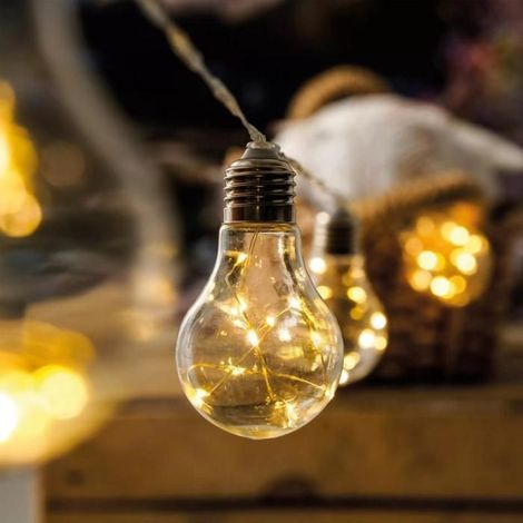 10 ampoules guirlande lumineuse solaire, LED blanc chaud, filament vintage, 6,5 m, pour jardin et extérieur