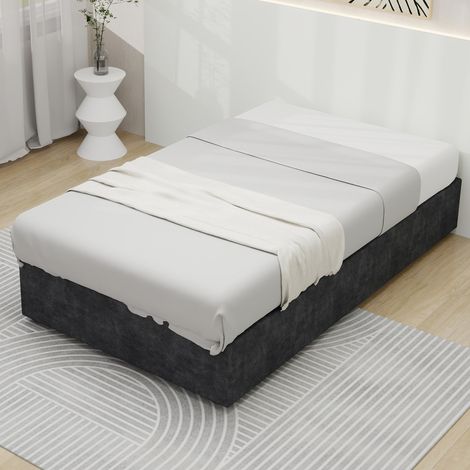 Cadre de lit de style moderne et épuré, 90 x 200 cm, gris, avec vérins à gaz, tête de lit et matelas non compris.