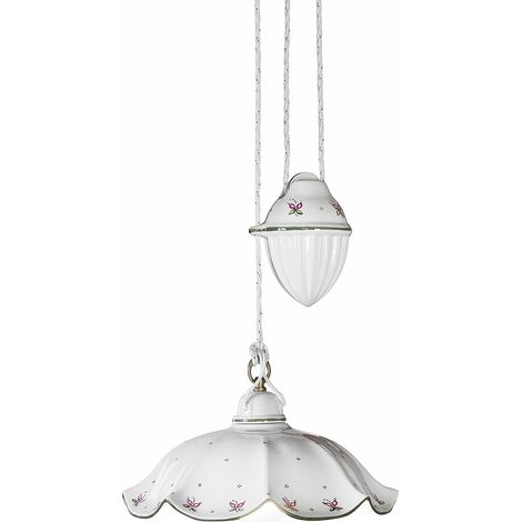 Lampadario Saliscendi Classico Belluno Ceramica E Ottone Decorato 1 Luce E27 (1/5)