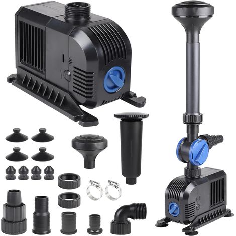 Pompe de Bassin 900 L/H 20W, Pompe pour Fontaine Exterieur avec 3 Buses 5m Câble, 1,5m Hauteur Manométrique, Paysage Aquatique Parfait pour Bain d'oiseaux Aquarium Etang Jardin (1/5)