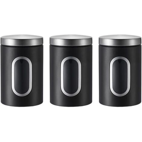 Ensemble de 3 boîtes de rangement noires pour la cuisine, contenants hermétiques avec fenêtre transparente, bocaux pour le café, organisateur pour le thé (1/5)