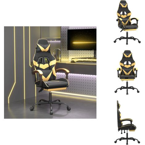 Chaise de jeu pivotante et repose-pied Noir et doré Similicuir - Chaises Gaming - Chaise Gamer - Trône De Jeu - Chaise Bureau - Chaise Ergonomique (1/5)