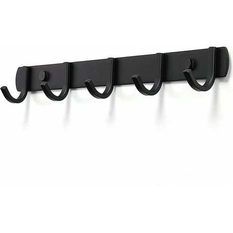Wall Mounted Coat Rack, Stainless Steel Designer Coat Hooks, Solid Bathroom Coat Hooks for Bedroom Office Black (5 Hook)