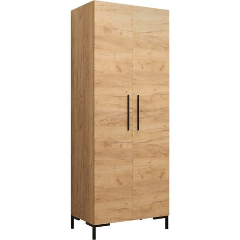 Armario Tivsoa 109, Craft roble + Negro, 196x74x44cm, Puertas de armario: Con bisagras, Número de estantes: 2 (1/4)