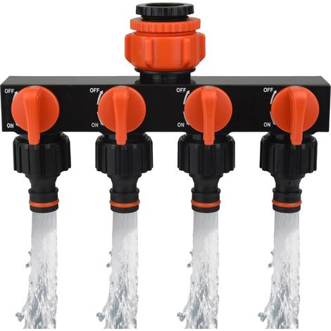 (Répartiteur 4 voies - 1 pièce) Répartiteur d'eau 4 voies, filetage standard européen 1" vers 3/4" vers 1/2", raccords et vannes pour l'arrosage automatique de jardin (1/4)