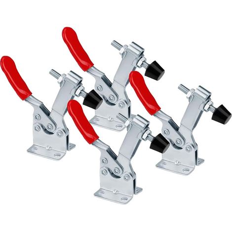 4PCS Pince à Genouillère, Sauterelle de Serrage, Pince à Bascule Horizontale, Serrage à Genouillère, Pince à Bascule à Déblocage avec Poignée Rouge, pour Machines, Travail du Bois, Soudure (1/5)