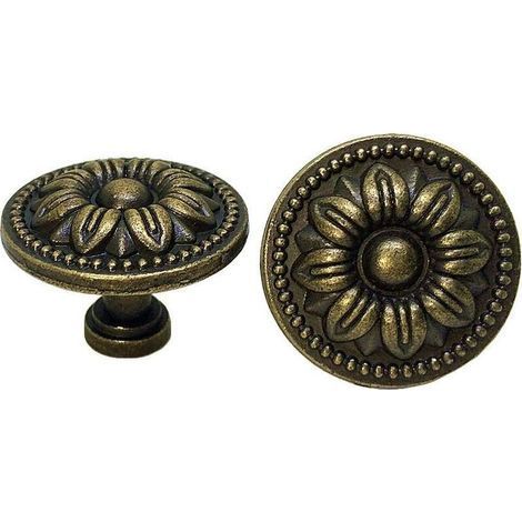 10 Poignées de Tiroir Vintage en Laiton 35 mm Design Fleur pour Armoire, Placard, Cuisine et Commode – Bronze Ancien (1/5)