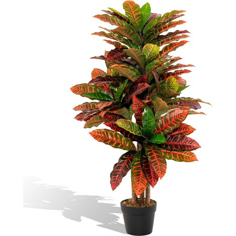 Pianta artificiale di croton 100 x 67 cm esente da manutenzione aspetto naturale arredamento moderno gomma verde rossa gialla 200013155