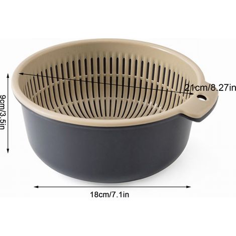 Panier de lavage de légumes 2 étages Drainage rapide Suspension Multifonction Fruits Strainer avec poignée latérale pour cuisine L Bleu