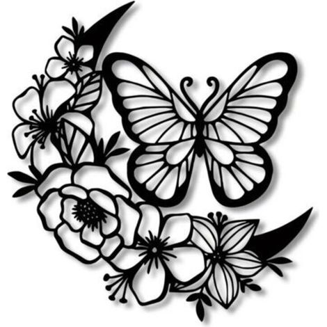 Sollbry – Décoration murale en métal noir en forme de lune et papillon – Dimensions 28.5cm – Métal découpé au laser – Peinture imperméable et résistante