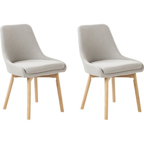 Conjunto de 2 sillas de comedor tela de poliéster con patas de madera maciza clara asiento acolchado gris claro Melfort