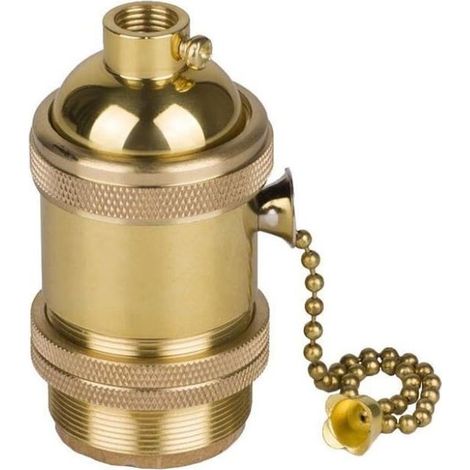 Douille E27 vintage avec pied et interrupteur à tirette en cuivre et laiton. Douille en cuivre pur, douille rétro, pied de lampe, interrupteur à bouton, lustre, accessoires d'éclairage DIY. (1/5)