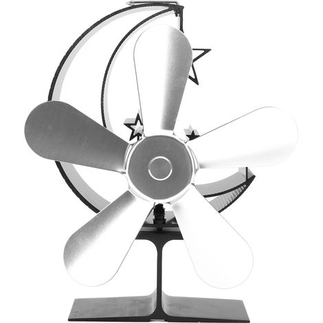 5 Blade Heat Powered Stove Fan Aluminum Alloy Fast Heat Dissipation Heat Powered Fireplace Fan for Wood Log Fireplace Silver
