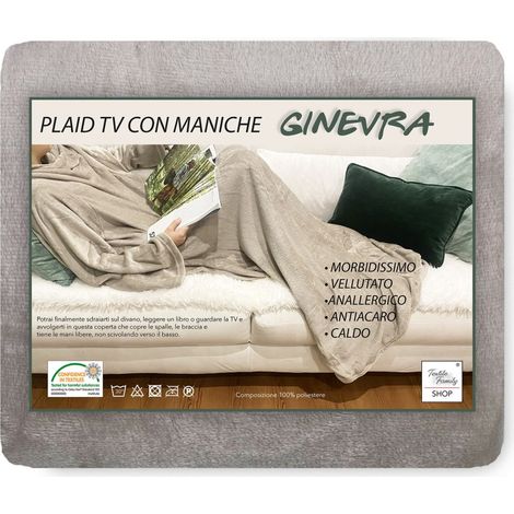 COPERTA PLAID TV in Morbido pile Con MANICHE Soffice e Vellutato Beige