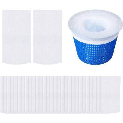 20 Pièces Chaussette Skimmer Piscine, Chaussettes de Filtre pour Panier de Skimmer avec Maillage Ultra-Fin, Préfiltre de Piscine pour Capturer Feuilles, Pollen et Débris, Blanc (1/5)