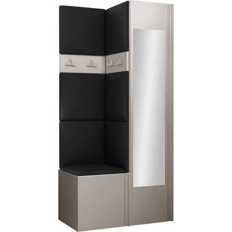 Conjunto para recibidor Pinis XXV, Cuero ecológico Soft 011, 186x82x46cm, Espejo, Aglomerado laminado, Cuero ecológico, Colocada, Montada en la pared