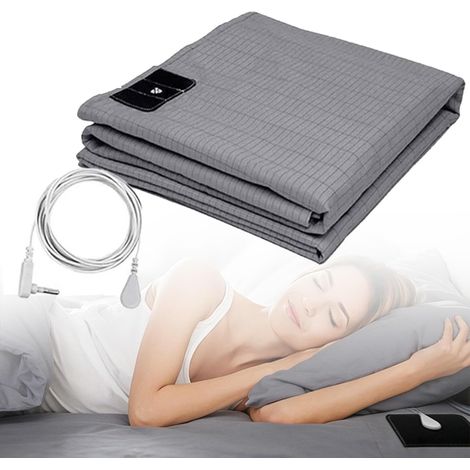 Drap De Mise à La Terre,Feuille De Tapis De Mise à Laterre avec Câble De Raccordement à La Terre,Drap De Lit 10% Fibre d'argent Pur Et 90% Coton Biologique,pour Un Sommeil Réparateur,99 x 203 cm (1/5)