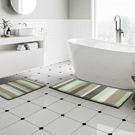 Tappetino da bagno antiscivolo, lavabile in lavatrice, 40x60x3 cm, tappetino doccia ultra morbido, assorbente e spesso, decorazione per il bagno, in microfibra, verde (1/5)