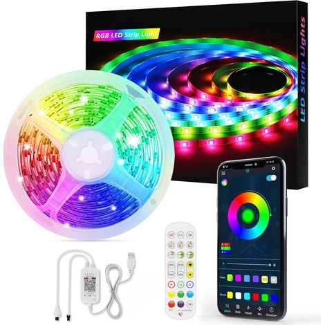 Ruban LED, 5M 150LED Bluetooth Bande LED 5050 RGB 5V USB, Bande Lumineuse Contrôlé via APP et Télécommande,16 Millions de Couleurs et 213 Modes Parfaits pour Décoration, Mariage, Chambre, Fête, Noël (1/5)