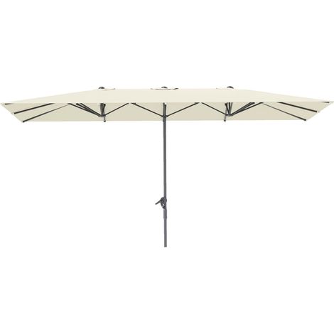 Doppelsonnenschirm mit Kurbel 451 x 264 cm, UV Schutz 50+ Sonnenschirm, windfest Gartenschirm Balkonschirm Aluminium Marktschirm Sonnenschutz für Balkon Terrasse Garten Cremeweiß Aosom