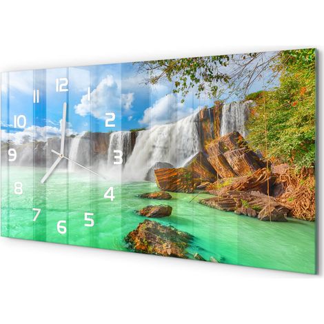Horloge Murale Panoramique Artistique 60x30 cm Verre Trempé Design Original Cascade (1/5)
