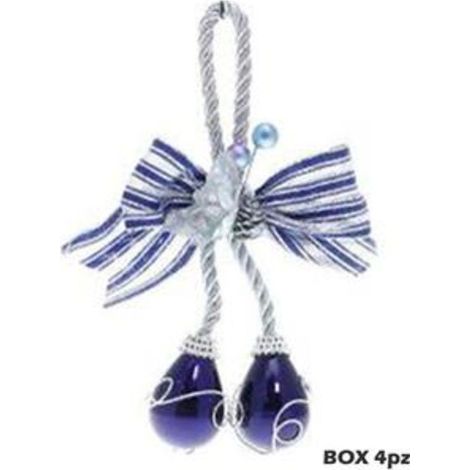 4 pendoli con fiocco per albero di natale - colore blu - decorazioni addobbi natalizi