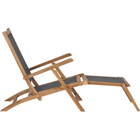 Chaise de jardin et de camping avec repose-pied, Chaise de relaxation, Bois de teck solide Noir OIB9237E (1/5)