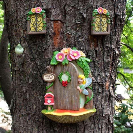 Meyas fée miniature jardin porte jardin nain fée jardin statues fée jardin accessoires décor arbre visage décoration extérieure jardin art sculpture statues cadeau décoration de jardin