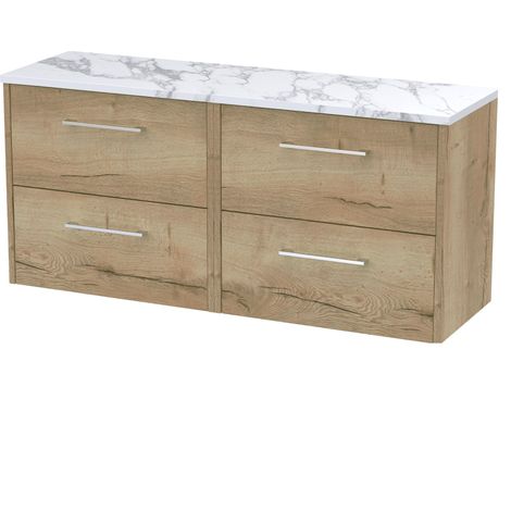 Winshill Contemporary 4 Drawer Wall Hung Vanity Unit with Laminate Worktop, Light Oak, 1200mm