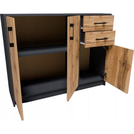 Buffet avec 3 portes et 2 tiroirs Graphite - Meuble de Rangement Style contemporain - 110 x 35 x 85 cm