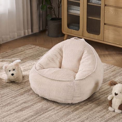 VVBV Pouf poire, 69 x 72 cm, velours côtelé, beige, pour salon et chambre d'enfant (1/5)