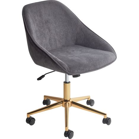 Beliani Desk Chair Dark Grey Velvet Stylish Office Adjustable Swivel Fabric, With Armrests, Seat Height 39-48 cm, Chromed, 360 Degree Swivel, Tilting, Holds up to 136 kg, 54 x 54 x 85 cm BARDSDALE (1/5)