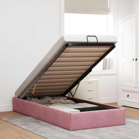 Cadre de lit coffre 80 x 200 cm en velours rose, sommier à lattes, sans matelas - PANGIVO (1/5)