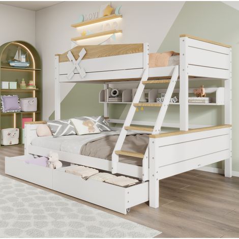 Letto a castello 90x200/140x200 in legno MDF bianco naturale con cassetti - MEUBLIV (1/5)