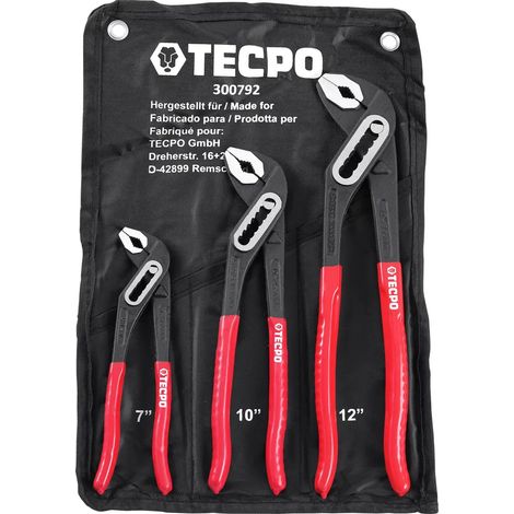 Jeu de pinces pour pompe à eau TECPO, jeu de 3 clés à pipe 180 mm, 250 mm et 300 mm, revêtement antidérapant et isolé, en acier CrV, pour tuyaux et écrous. (1/5)