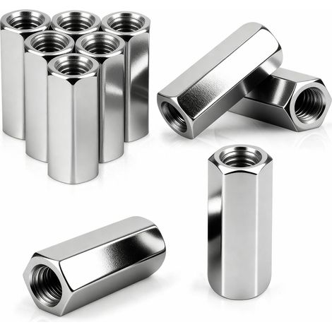Lot de 10 écrous longs M10 x 60 mm - En acier galvanisé - Manchons filetés hexagonaux - Manchons d'écartement - Écrou d'extension pour la maison, les appareils de bureau - Vis de montage (1/5)