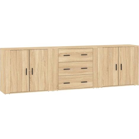Credenza buffet cassettiera mobile contenitore organizer cucina soggiorno soggiorni 3 pz sonoma MDF marrone 020037106