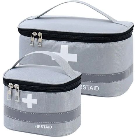 Lot de 2 trousses de premiers secours, sacs à médicaments vides, trousse de premiers, sacs médicaux portables gris(B) (1/4)