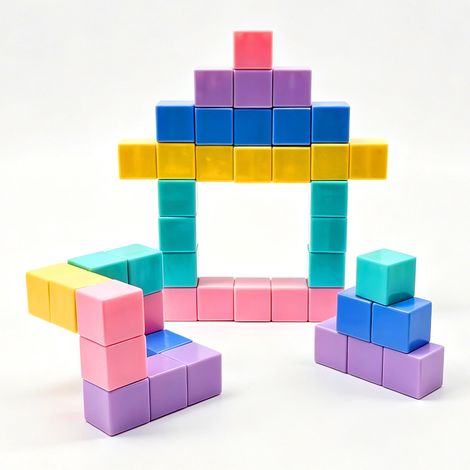 Cubes magnétiques Relaxdays, lot de 45, couleurs pastel, jouet magnétique, dès 3 ans, sac de rangement, ABS, multicolore (1/5)