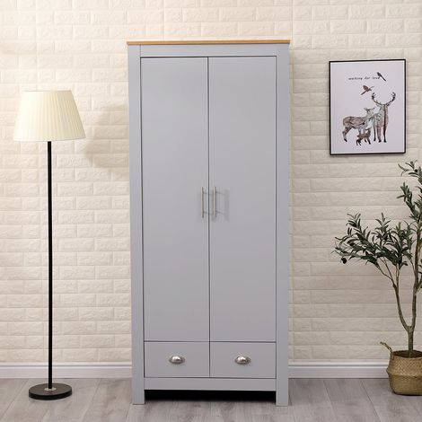 FURNITURE HMD Wooden Grey 2 Doors 2 Drawers Wardrobe with Hanging Rail Chest Clothes Storage Unit for Modern,BedRoom Choice,79x49.5x180cm(WxDxH) (1/5)